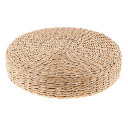 Hand-Woven Natural Straw Round Pouf Cushion